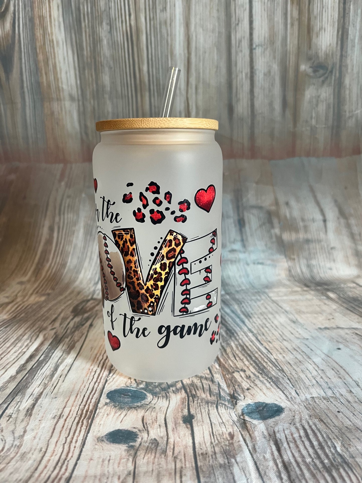 Love Baseball 16oz Glass Can
