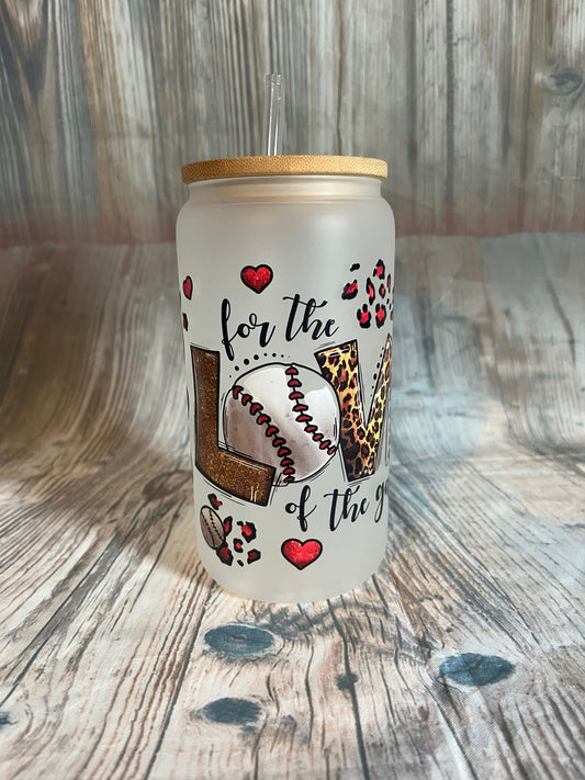 Love Baseball 16oz Glass Can